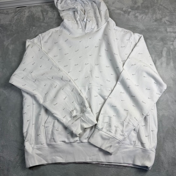 Nike Other - NIKE Mens M White Gray Mini Swoosh All Over Print Fleece Pullover Hoodie CJ5405
